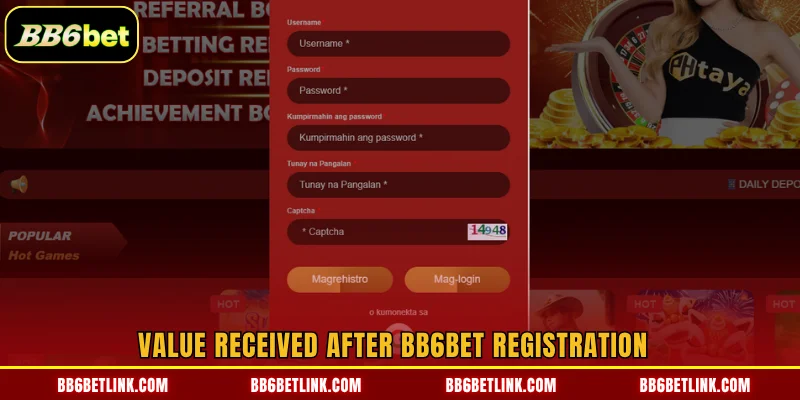 Value received after BB6bet registration